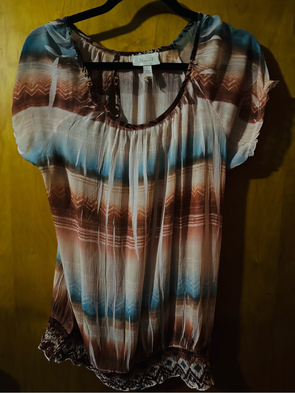 Shyanne Striped Boho Blouse in Brown & Blue